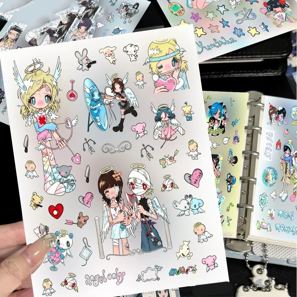 6 Blatt Niedliche Handgezeichnete Anime-Mädchen PVC-Aufkleber Dekorative Abziehbilder für DIY-Basteleien, Scrapbooking, Handys, Wasserflaschen – Detail 3