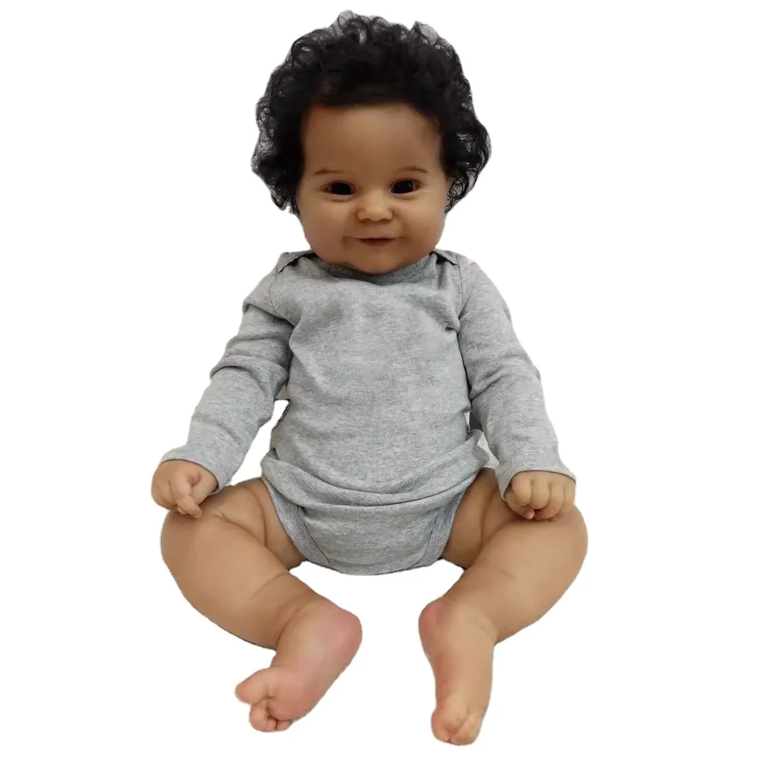50cm Newborn Eyes Opened Dolls African American Silicone Vinyl Reborn Doll With Black Curly Hair for Girl