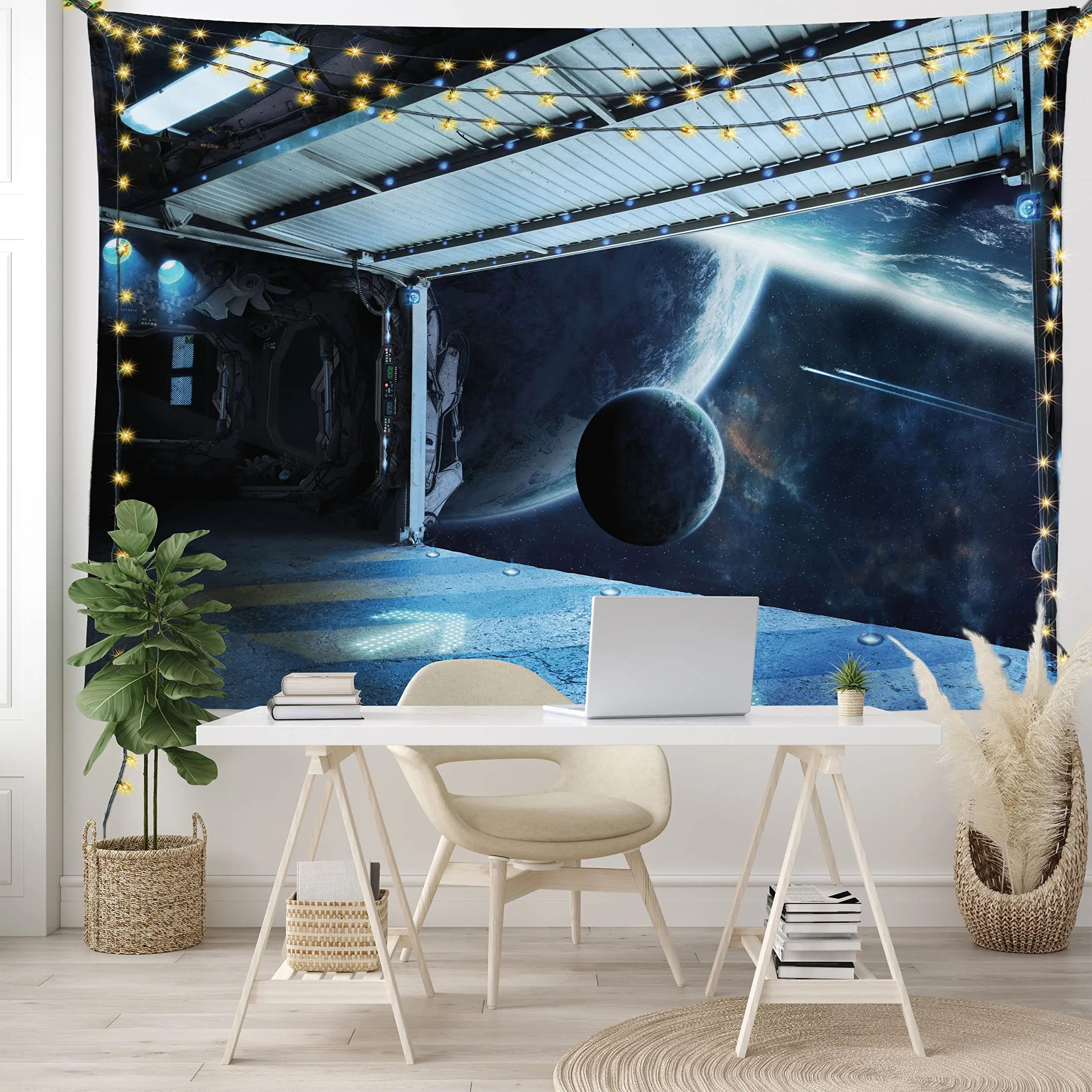 Futuristic Tapestry SciFi Corridor Space Ship Tapestry Space Station Tapestry Wall Hanging for Bedroom Living Room Dorm Decor