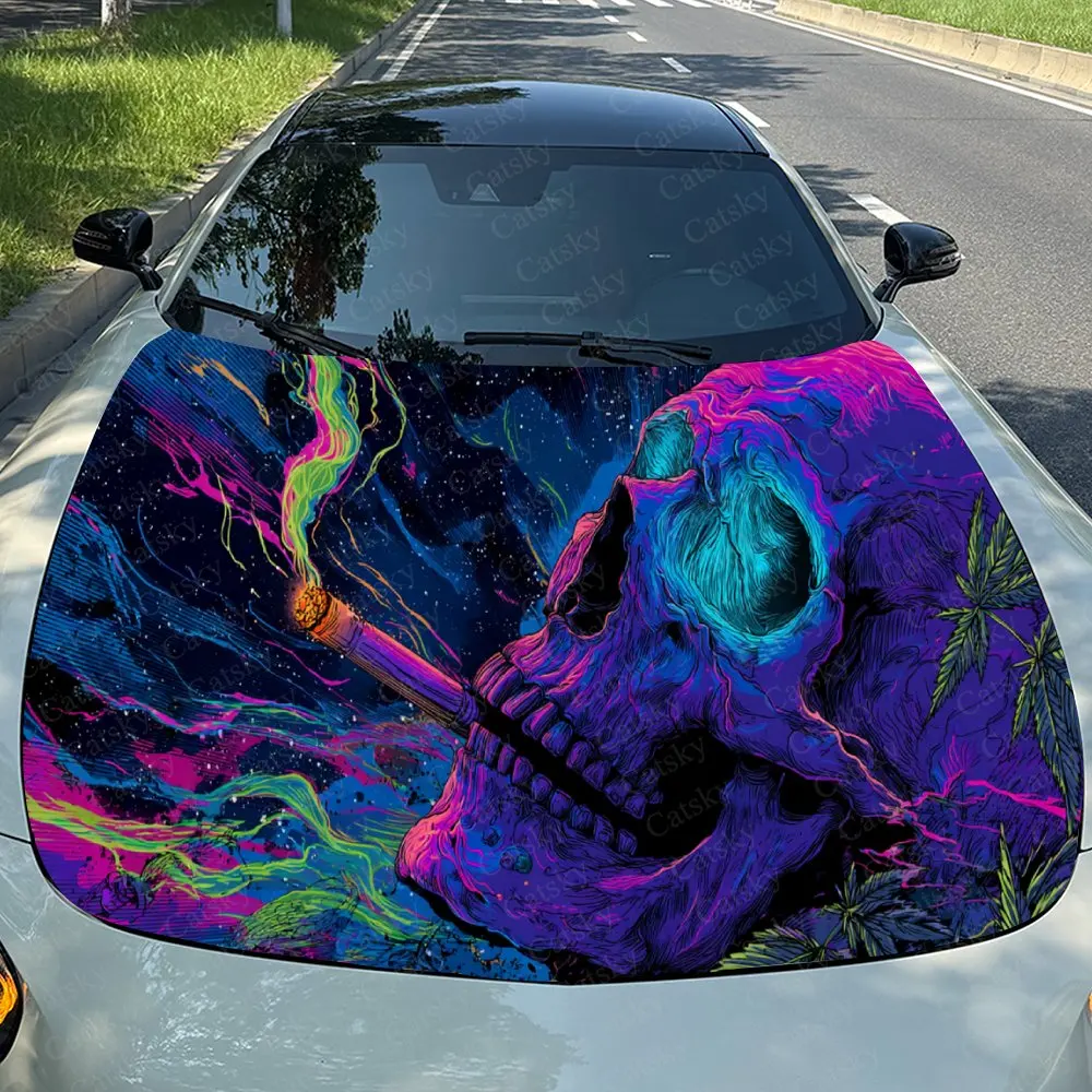 Autocollants pour capot de voiture avec crâne affascinant – Film vinyle auto-adhésif, imperméable et durable, décorez et protégez votre voiture – Le cadeau