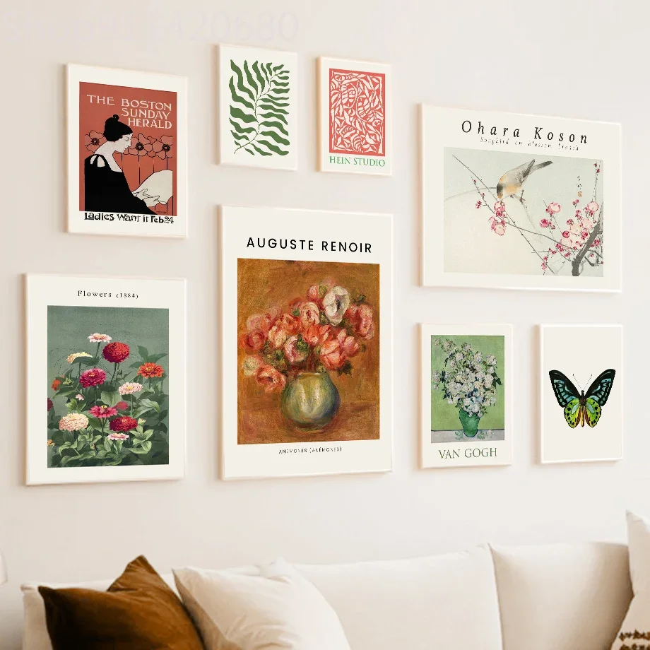 

Vintage Flower Bird Butterfly Leaf Woman Wall Art Canvas Nordic Posters And PrintsPainting Wall Pictures For Living Room Decor