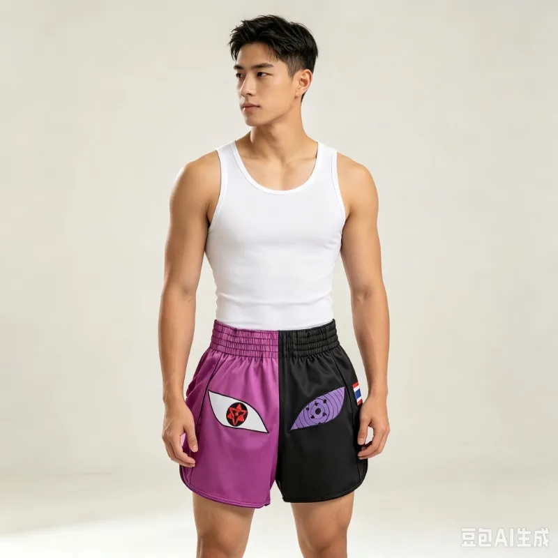 New Sharingan 3D Cartoon Muay Thai Shorts Men Oversized Quick Drying MMA Sports Shorts Octagonal Cage Fighting Night Shorts