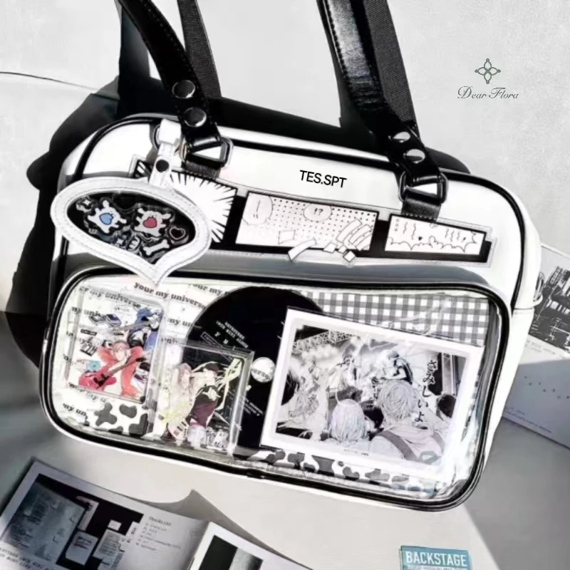 Unisex Graffiti Cartoon Fashion Ita Bag Japanese Style Kawaii Shoulder Crossbody Bags Transparent Front Pocket DIY Tote Handbags