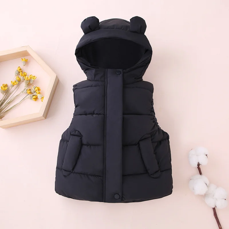 2-6Y Winter Warm Vest For Girls Boys Solid Sleeveless Jackets Children Thin Hooded Vest Kids Waistcoat Coat Insulated Clothes