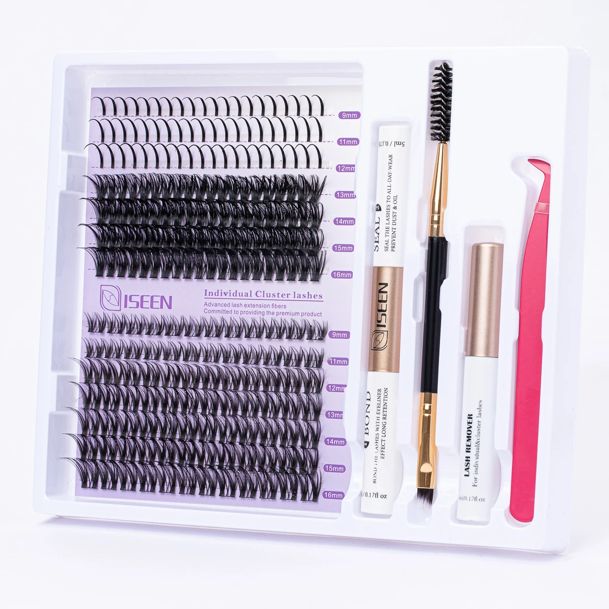 Kit de clusters de cílios individuais, estilos mistos, extensões de cílios, 9-16mm, faça você mesmo, kit de extensão de cílios, ligação e vedação