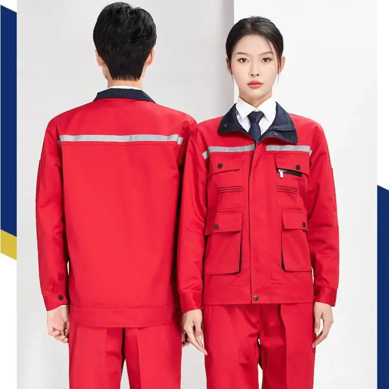 Factory Workshop Workwear Set Custom LOGO Men Women Wear-resistant Electrical Welding Clothes Long Sleeved Auto Repair Jacket