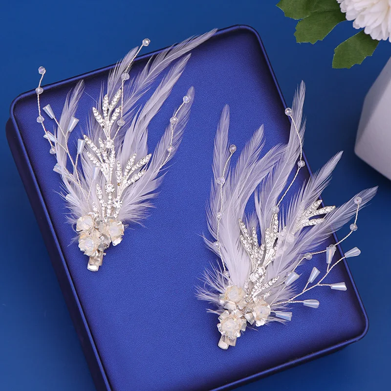 Braut-Feder-Haarspange Haarband Diademe Haarnadel Kristall-Kopfschmuck Prinzessin Abschlussball-Kronen Hochzeit Braut-Haaraccessoires Schmuck – Detail 3