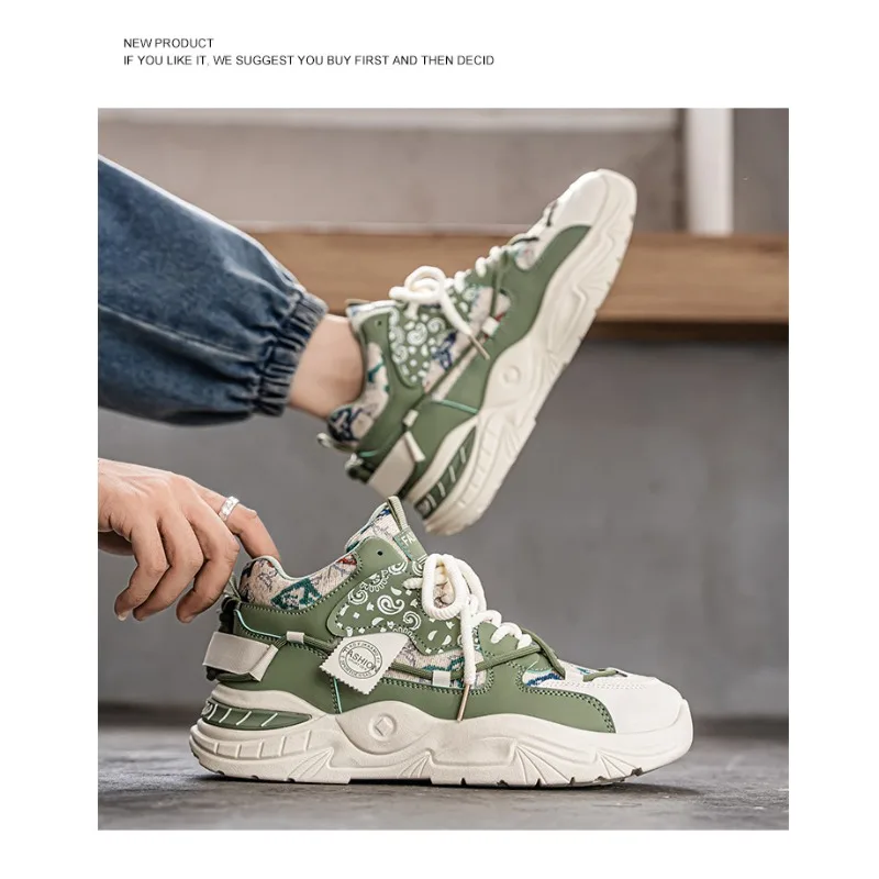 Streetwear Men's Paisley Print High Top Platform Sneakers 2026 New Thick Teen Student Daily All Mat Casual Footwear