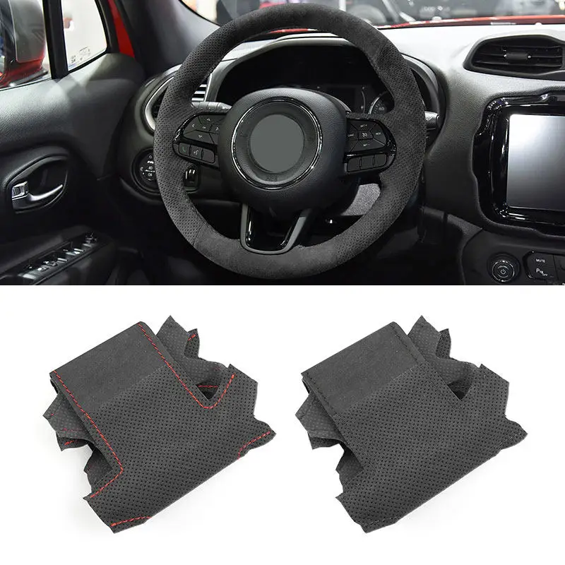 

Для Jeep Renegade 2016 2017 2018 2019, ручная прошивка из замши, аксессуары для салона автомобиля, чехол на руль, защитная накладка