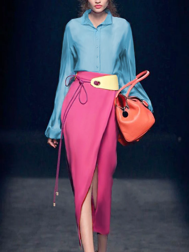 

Костюм-двойка Faion Color Blo: женский весенний комплект для офиса, юбка-карандаш с завышенной талией и блузка, создающий изящный силуэт