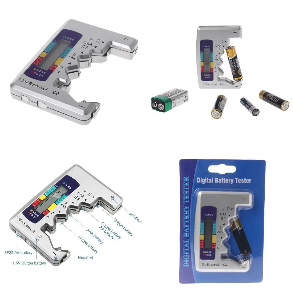 

E8BD Universal Power Capacity Tester N/AA 6F22 Button Battery Tester Capacity Checker