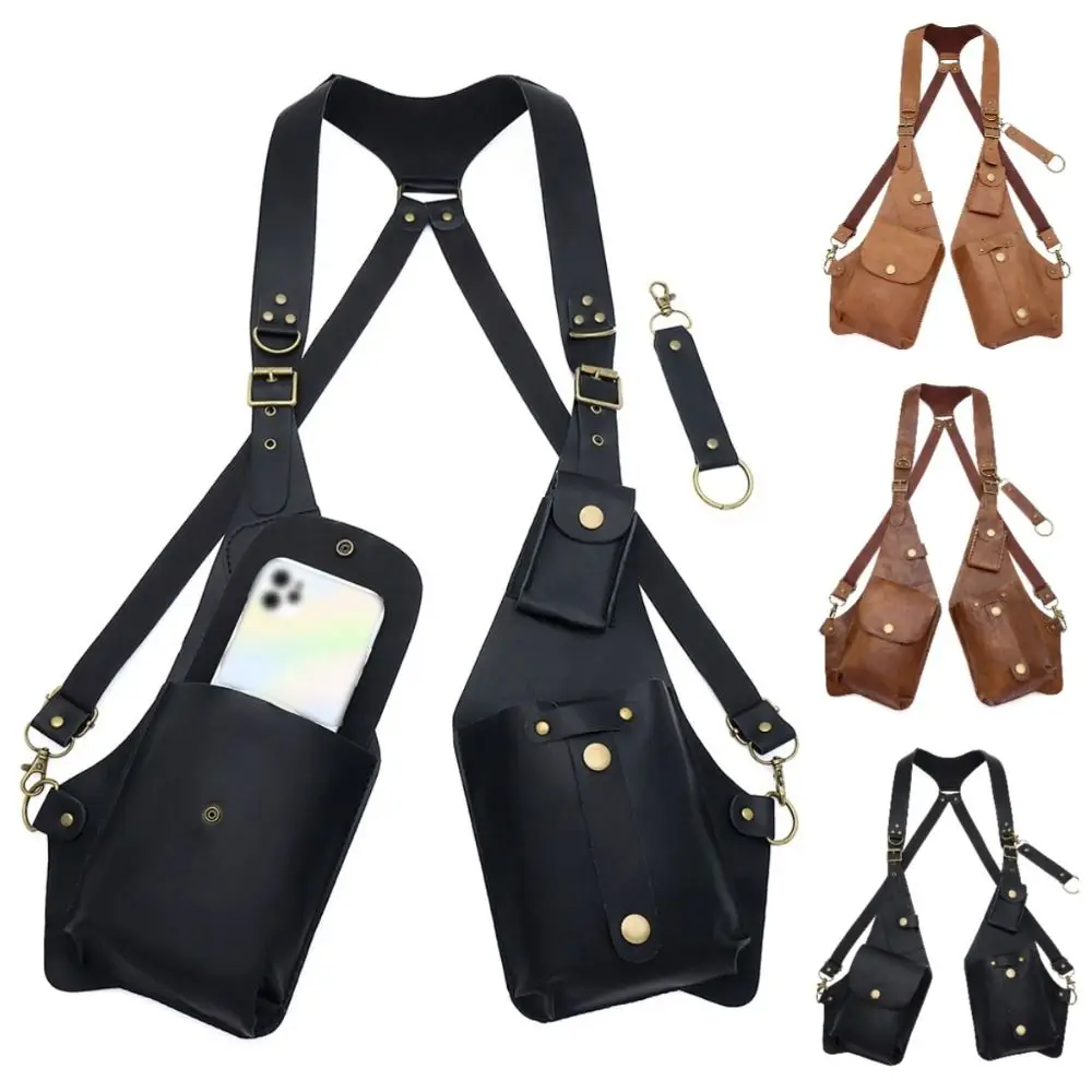 

Vintage Underarm Strap Wallet Pocket Vest Bag Anti-Theft Shoulder Harness Bag Adjustable Leather Strap Steampunk
