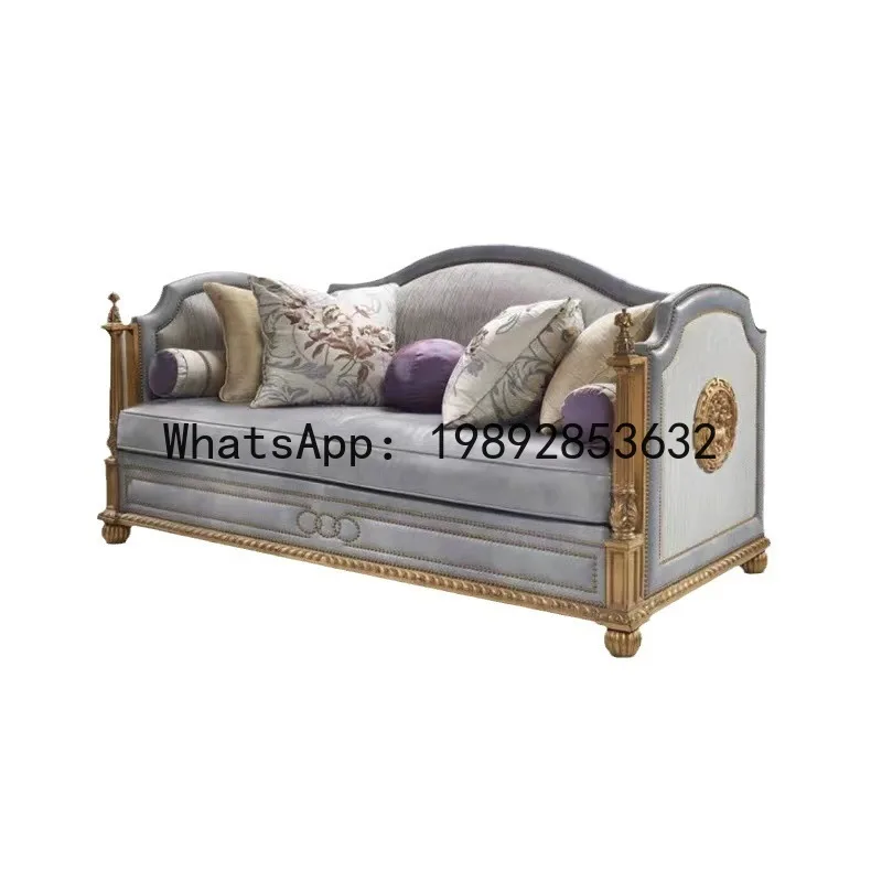 HYS solid wood frame leather fabric sofa European sofa rose gold large sofa villa large apartment