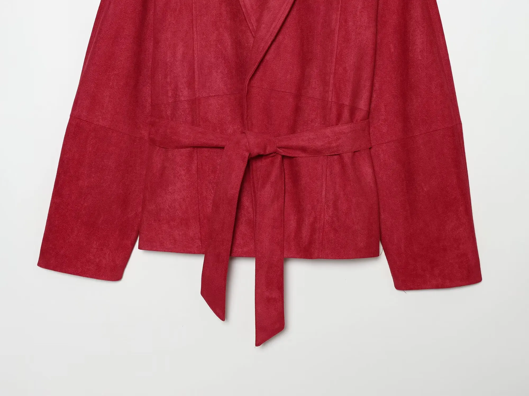 TFMLN Neue Damen-Jacken mit Gürtel, V-Ausschnitt, Taschen, locker geschnitten, lange Ärmel, Taillenband, lässige Wildleder-Oberbekleidung, modischer High-Street-Mantel – Detail 6