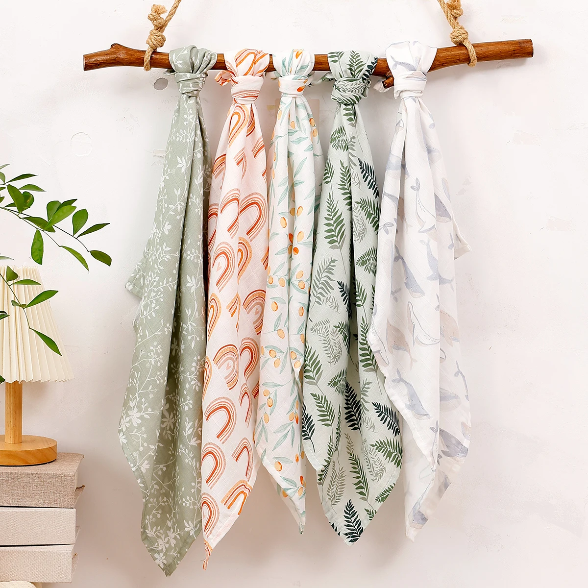 Elinfant 5PCS Set Muslin Blanket 60x60cm Soft Baby Drool Bibs Comfortable Baby Scarf 100%/Bamboo Cotton Burp Cloth image 5