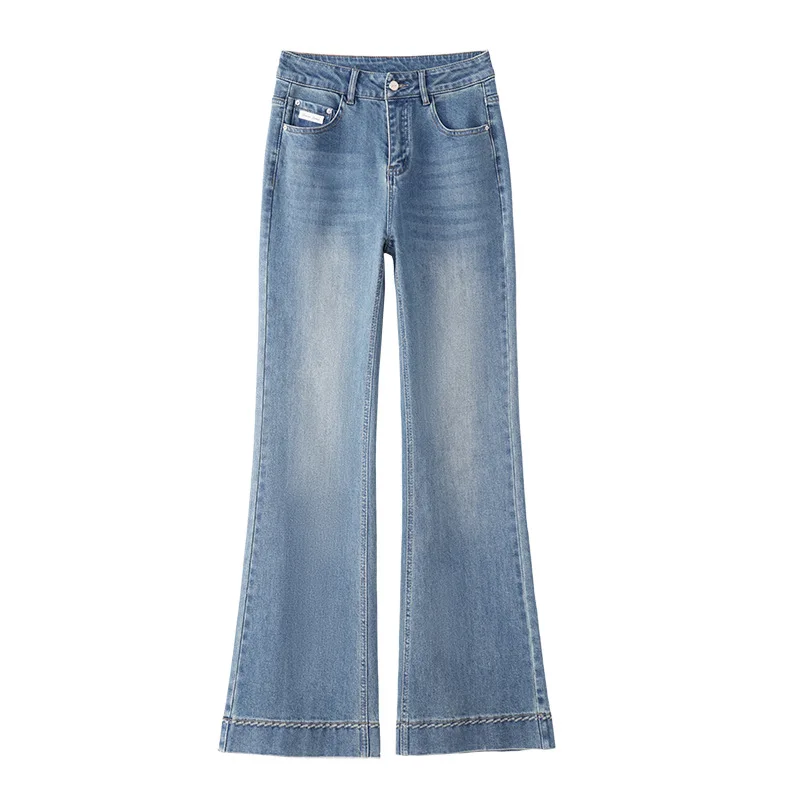 ارتفاع الخصر متوهج السراويل التخسيس الرجعية تمتد الطابق طول الدنيم جرس أسفل السراويل الصيف متوهج قليلا السراويل