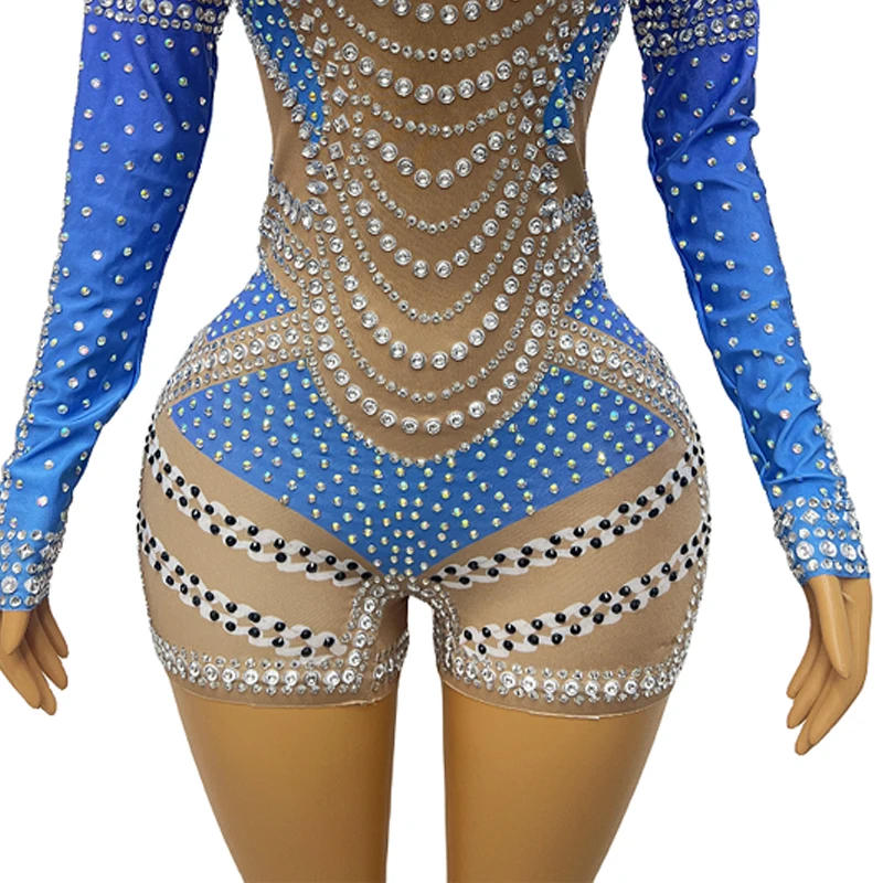 Body de baile en barra con diamantes de imitación para mujer, traje de baile Gogo, ropa de Cosplay para fiesta, Bar, club nocturno, Dj, traje de escenario XS9100