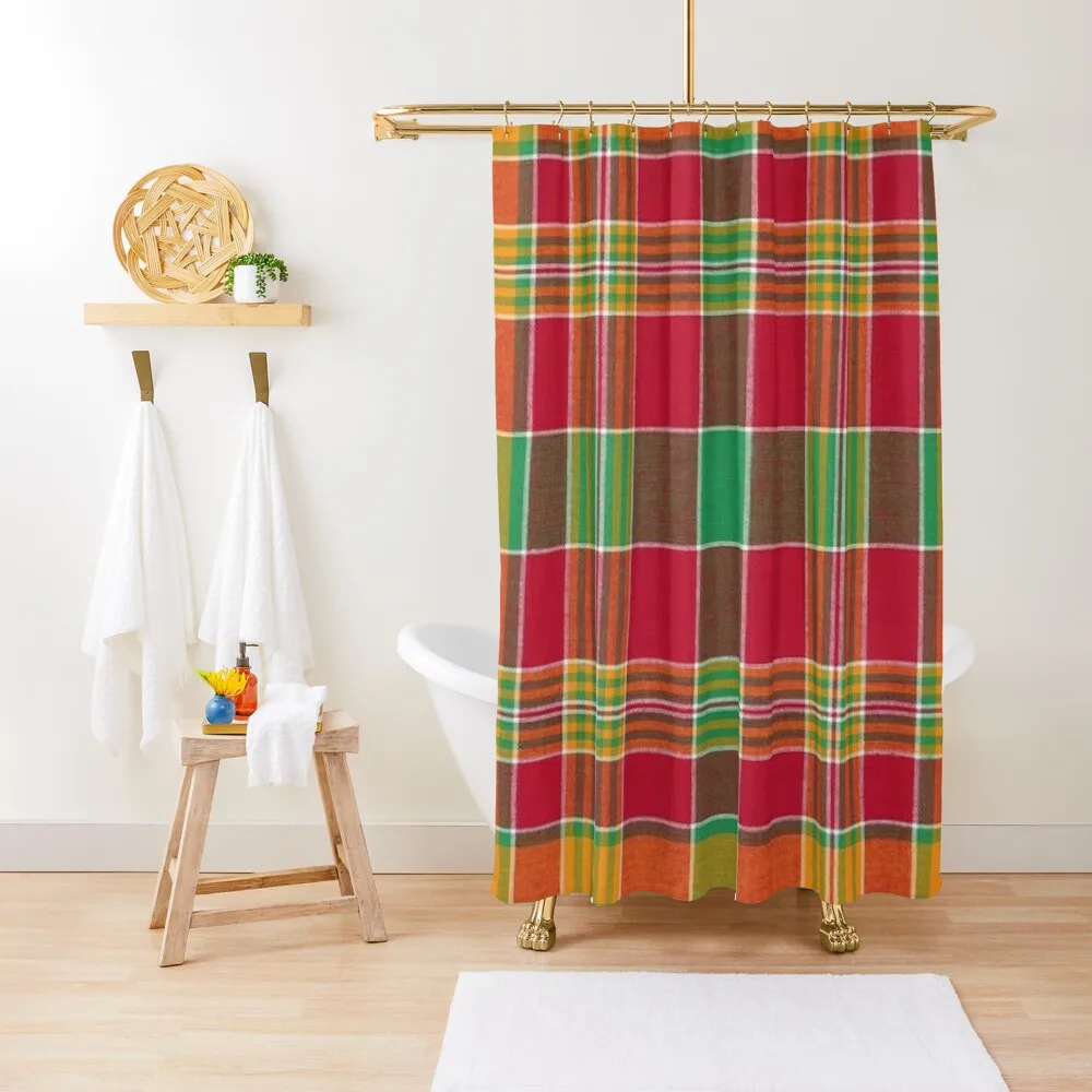 

Madras red green orange Shower Curtain For The Bathroom Bathroom And Shower Products Waterproof Shower And Anti-Mold Curtain