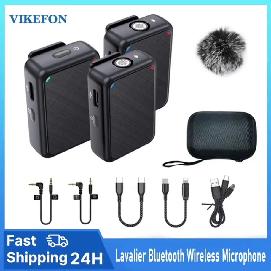 

Wireless Lavalier Recording Microphone Dual Channel Lapel Mic System With 98ft For Smartphone DSLR Camera DV YouTube Live Vlog