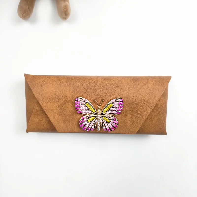 

Set with Diamonds Butterfly Glasses Case Women's Anti-Pressure Portable Good-looking Student Myopia Glasses Sunglasses Storage A