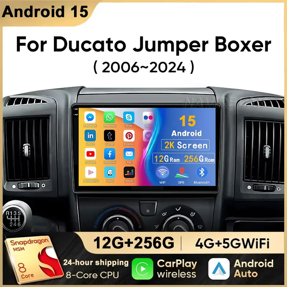 9*Android 15 Car Radio For Fiat Ducato Peugeot Boxer Citroen Jumper 2006 2007 2008 2022 Wireless Carplay multimedia Android Auto