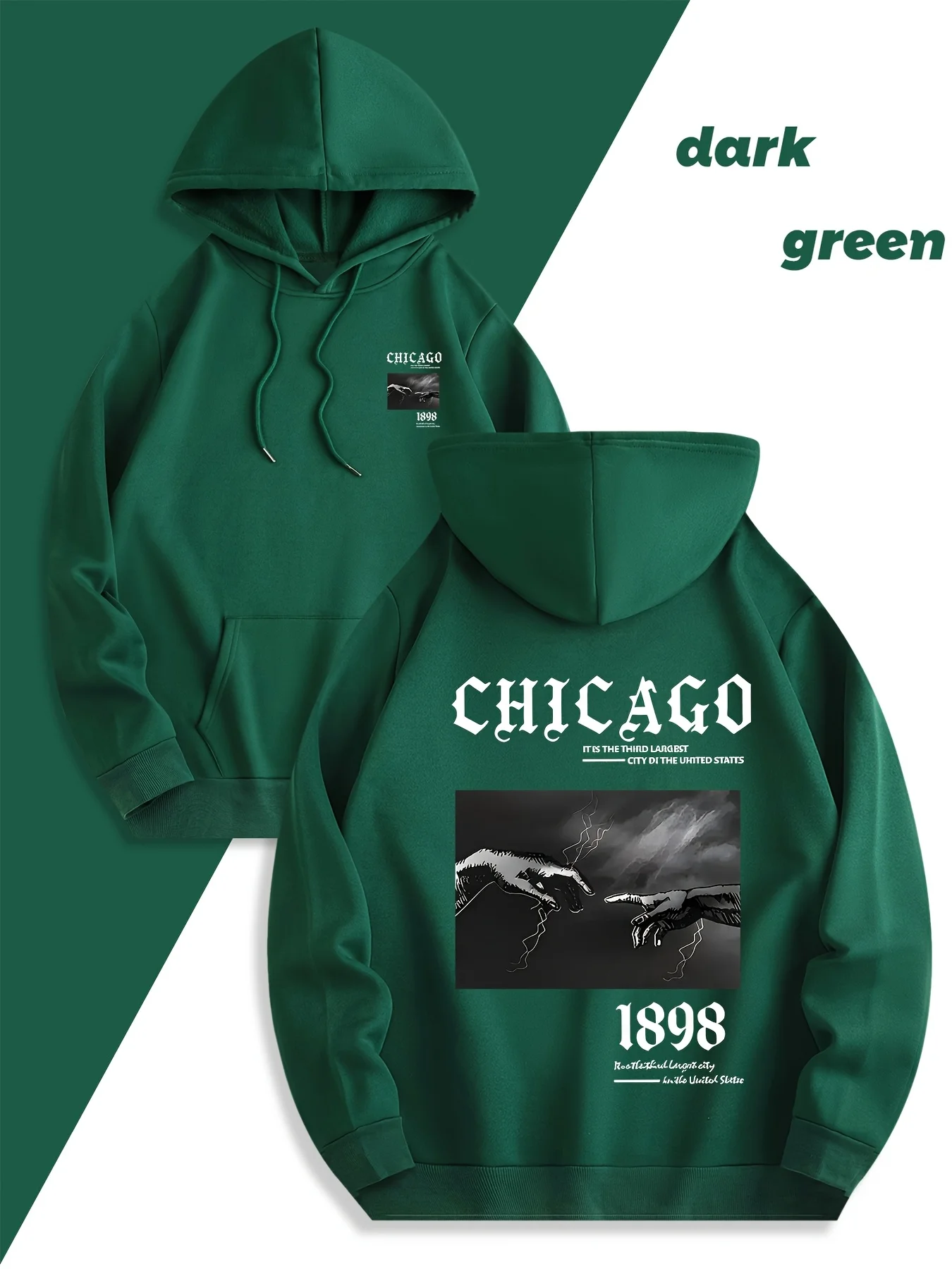 Fashion Chicago Print Men Hooded Sweatshirt Autumn Winter Daily Outdoor Sports Loose All Build Fitness Casual Warm Street Style