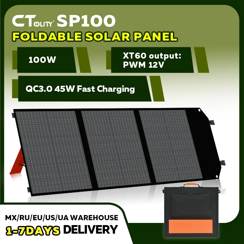

CTOLITY SP100 100W Foldable Solar Panel Charger Power Stations IP65 Waterproof Portable for Camping RV Emergency Hiking Travel