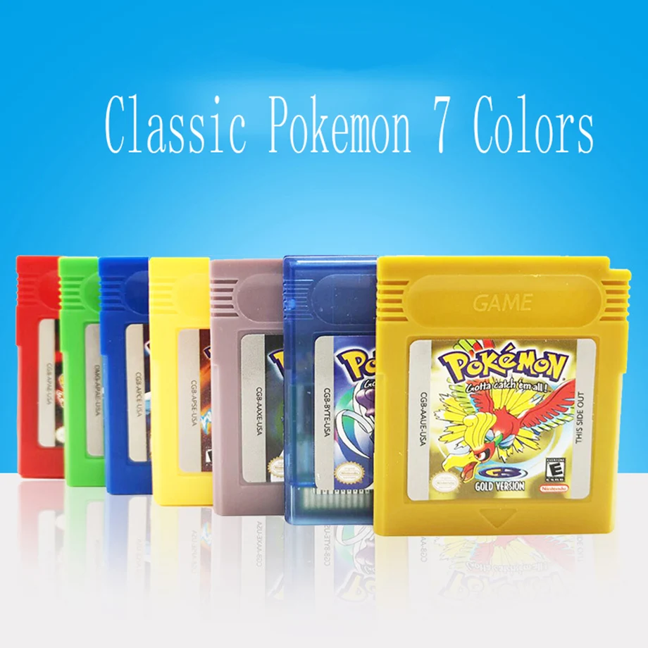 Pokemon Series English Version 16 Bit GBC Game Cassette Classic Red Green Crystal Silver for GBC Video Game Cartridge Console