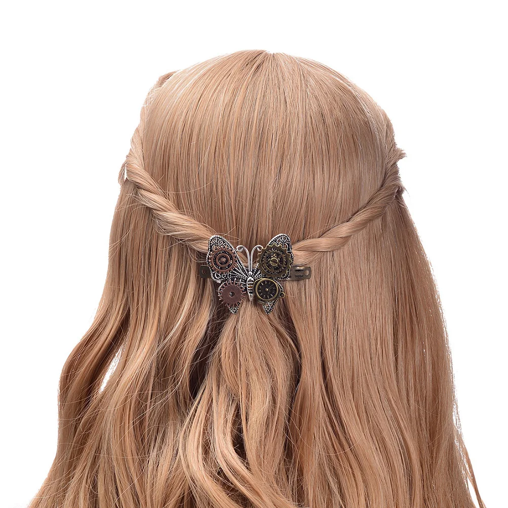 

2Pcs Alloy Gear Butterfly Hair Pins Stylish Hair Clips for Daily Use Wedding Party Evening Accessories Barrettes