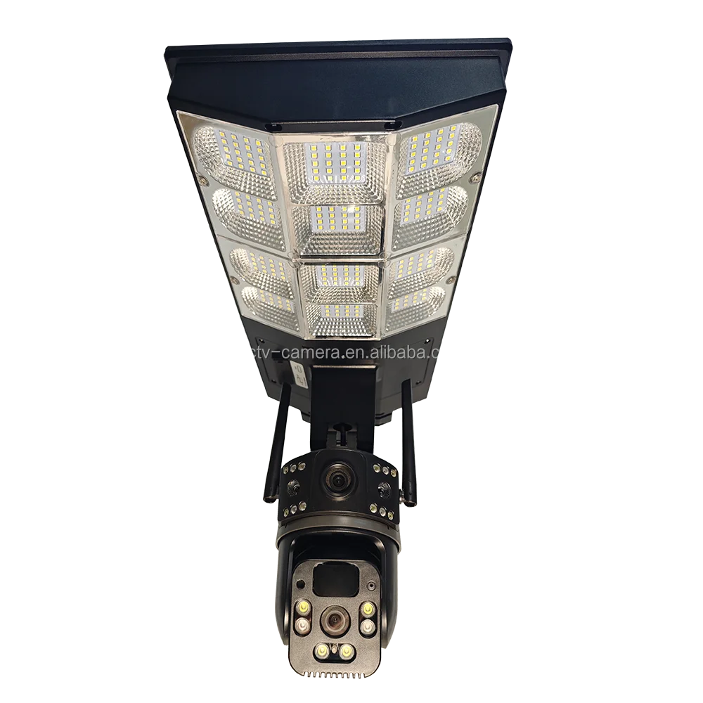 ضوء الشارع بالطاقة الشمسية 4G CCTV الأمن AI IP كاميرا مع بطاقة Sim في الهواء الطلق كاميرا صفارة الإنذار واي فاي 4mp 4G لوحة طاقة شمسية LED ضوء الشارع