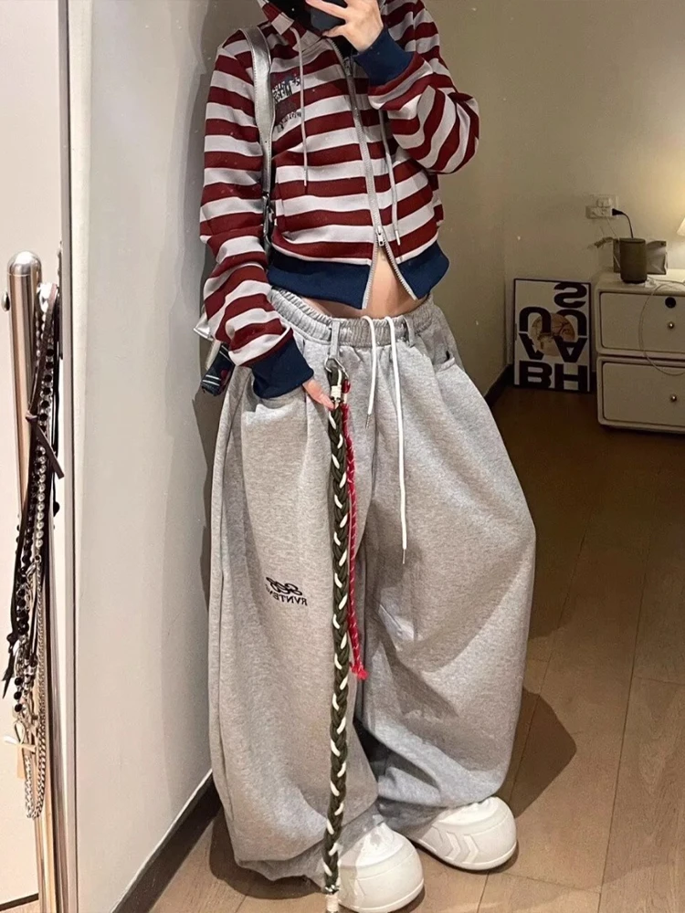 

ey American Embroidered Wide Leg Men's Sweatpants Casual Versatile Loose Slimming Pants Autumn High Street Cleanfit