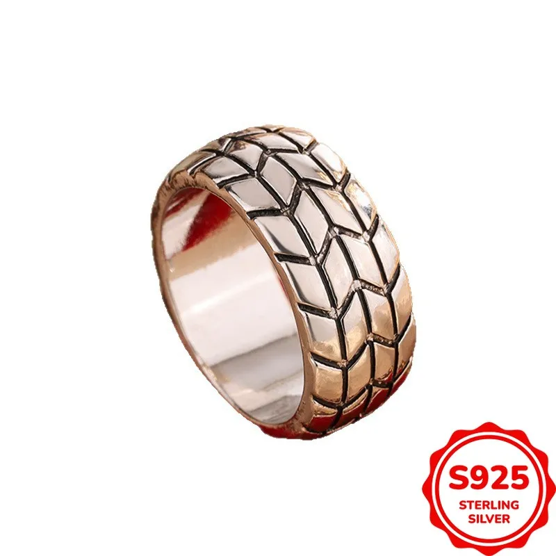 

Classic and Personalized Authentic S925 Silver Diamond Pattern Tire Ring, Trendy and Versatile Ring