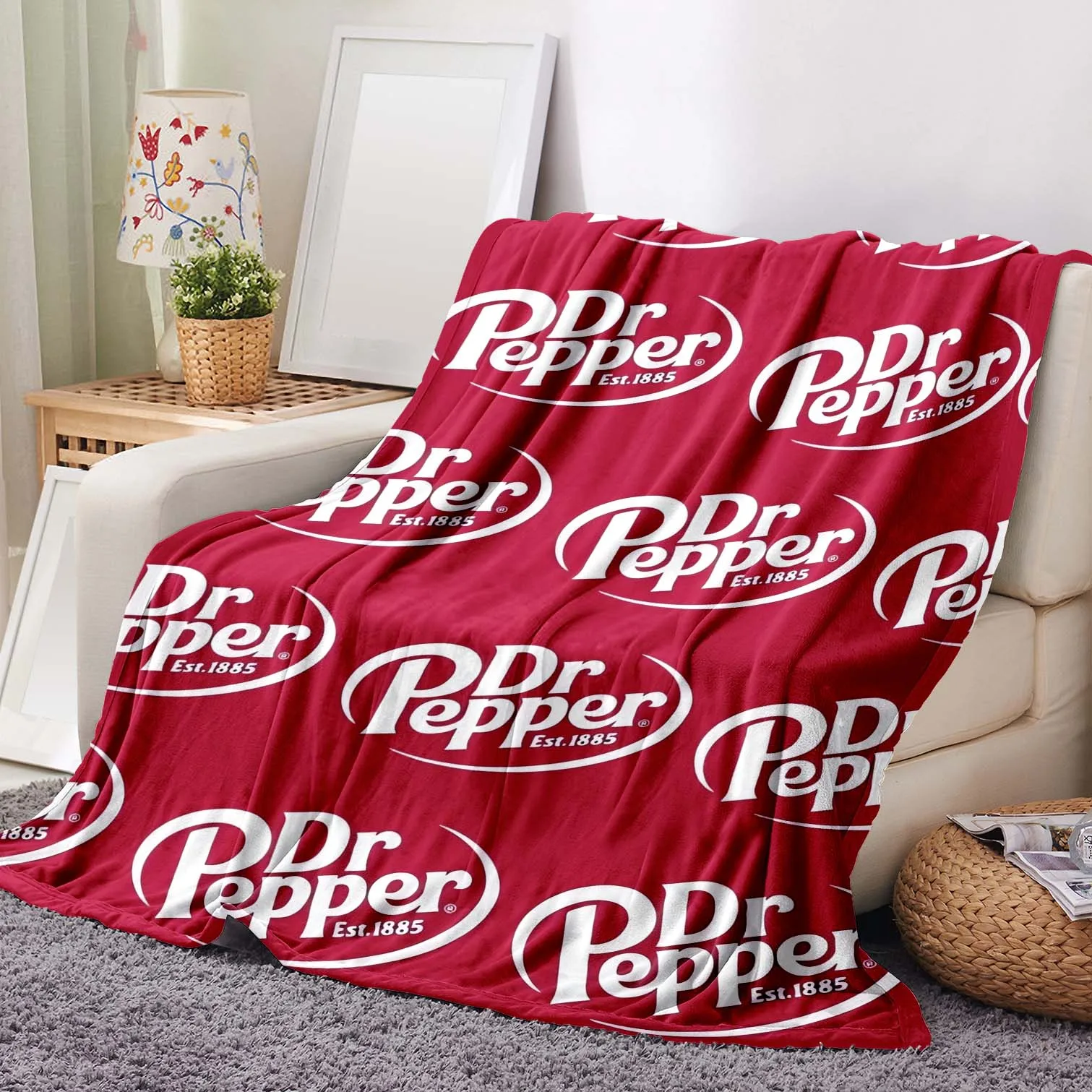 Unique Dr. Pepper Print Soft & Warm Flannel Throw Blanket-Versatile for Sofa,Bed,Office,Camping | All-Season Cozy Nap Blanket