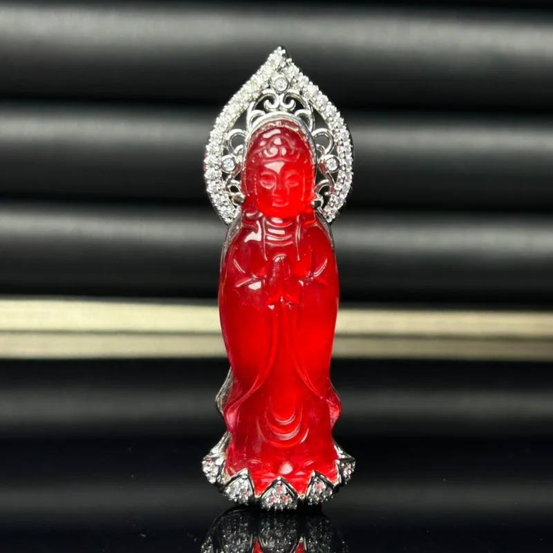 

Certified Natural High Ice Red Jade Jadeite guanyin amulet Pendant&NecklacesGuanyin