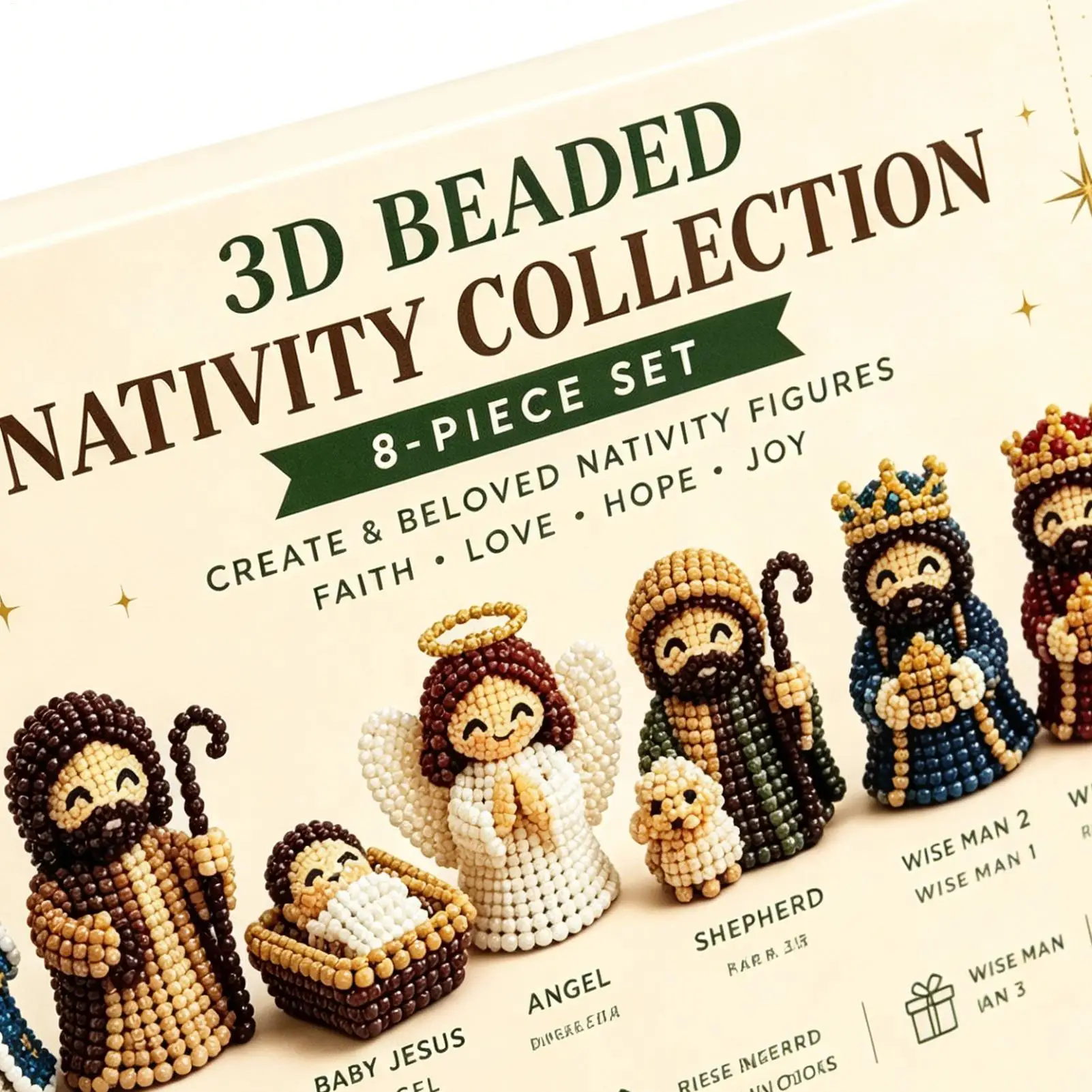 Christmas Nativity Bead Craft Kit 3D Beaded Craft Figurines Decor Beading Figures Kit For New Year Party Gifts For Men Women Kid view 4