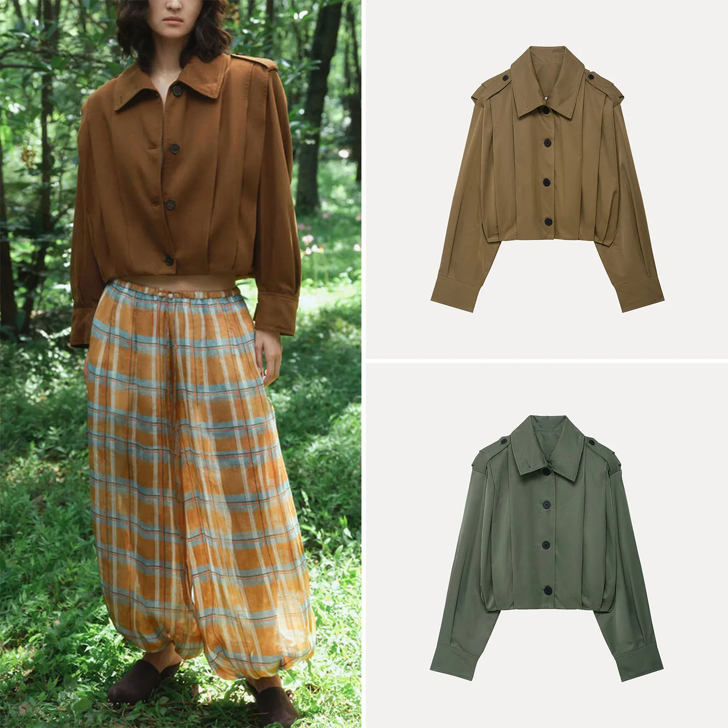 Women's Casual Style Long Sleeve Turn-down Collar Pocket Embellished Belted Outerwear Short Coat Loose Fit Button Closure