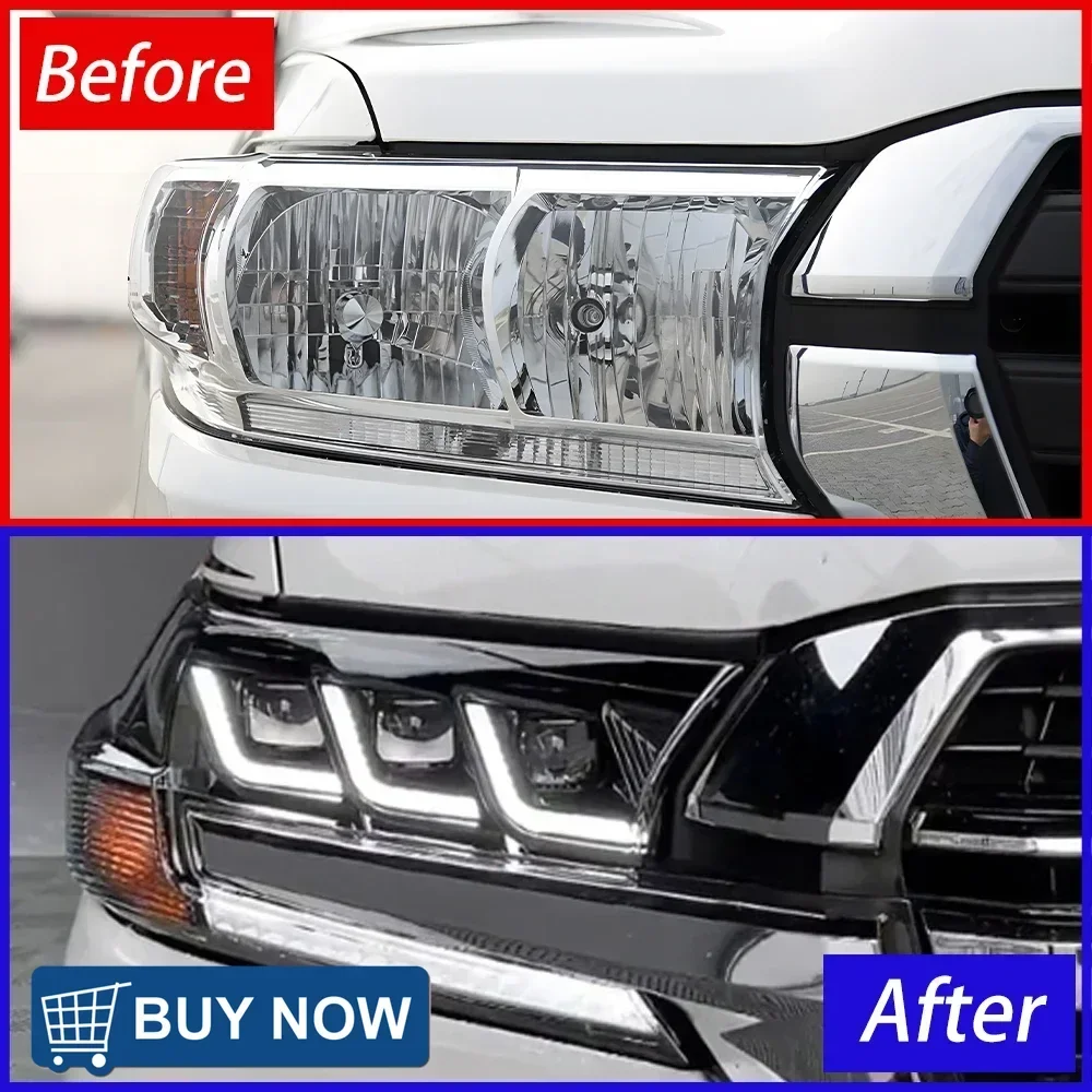 

Автомобильные фары для Toyota Land Cruiser 2016-2019, передние лампы автомобиля в сборе, обновленная светодиодная линза проектора, горячая распродажа, аксессуары для инструментов