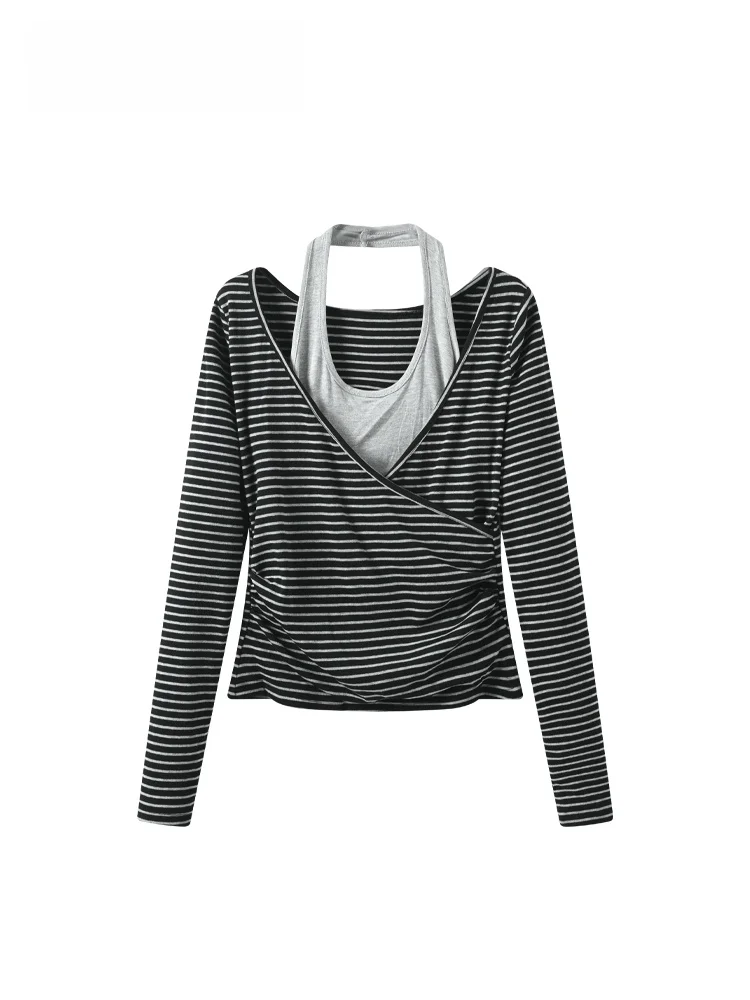 

Женская футболка Cara CLUB больших размеров с длинным рукавом в полоску, облегающая, скрывающая недостатки фигуры, повседневная, приятная к телу, дышащая