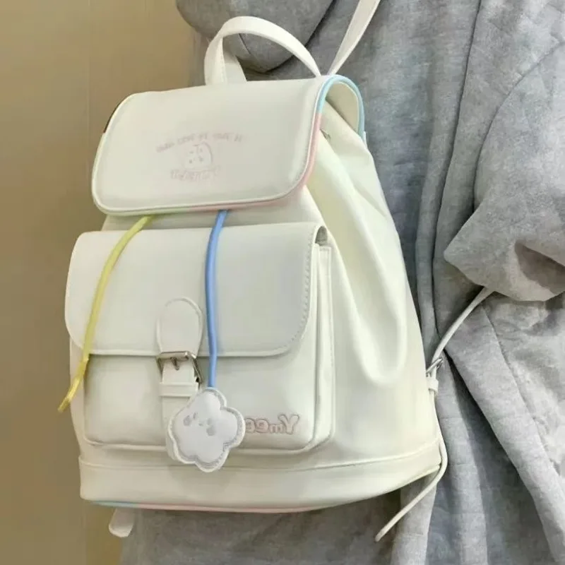 Xiuya-Mochila pequeña de cuero para mujer, bolso estético de diseñador coreano, informal, juvenil, color blanco