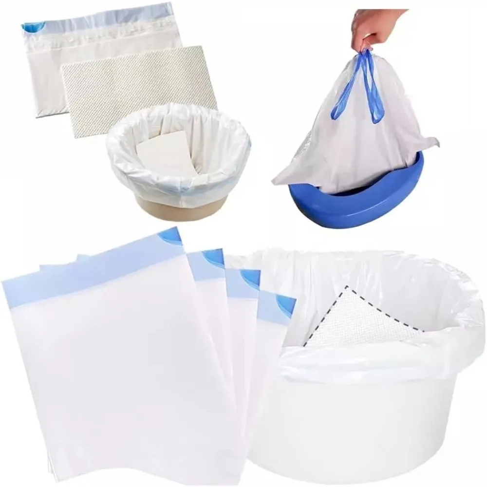 20/40Pcs Commode Liners with Absorbent Pad Odorless Disposable Bags Universal Drawstring Toilet Bag for Adults Garbage Bag