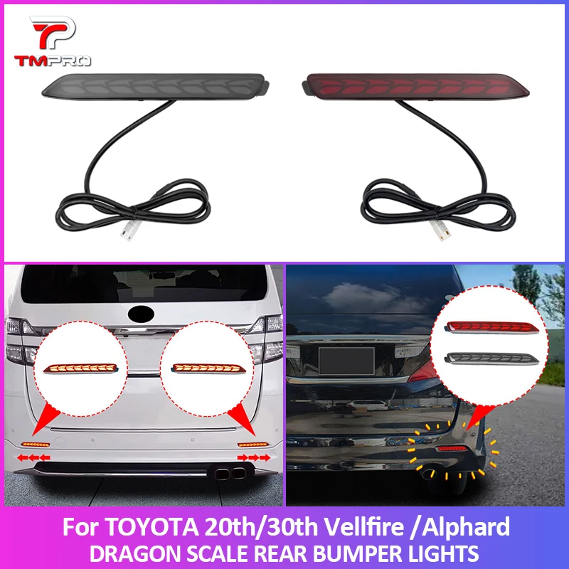TMPRO LED Rear Bumper Light Brake DRL Dynamic Turn Signal Lamp For Toyota Alphard Vellfire 20/30 Series 2008-2022