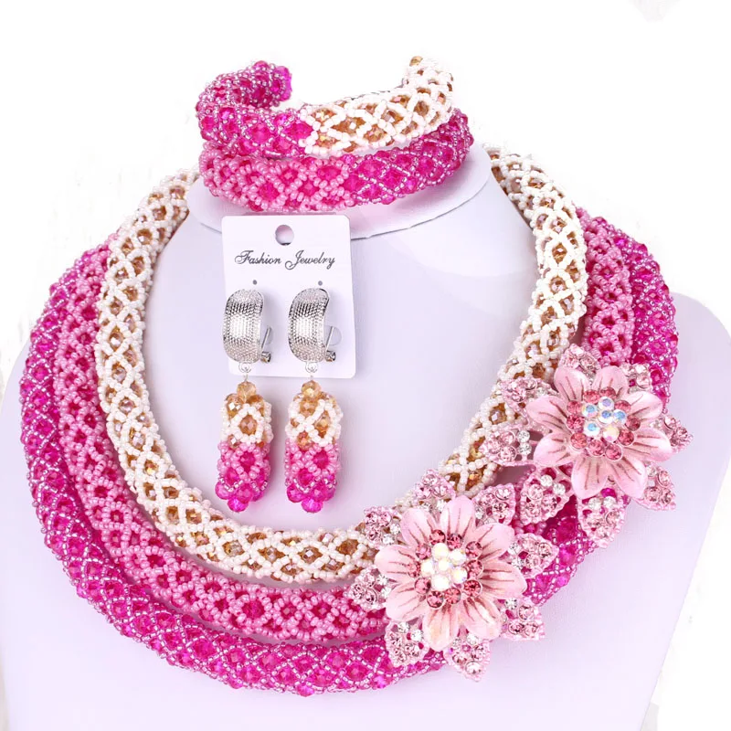 

African Bridal Jewerly Set Pink For Women Luxury For Nigerian Weddings