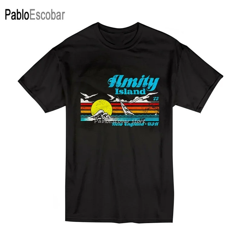 cotton tshirt men summer top tees male tee-shirt Amity Island Vintage Jaws T-Shirt Size S-2Xl Black Color New Cool Tee Shirt