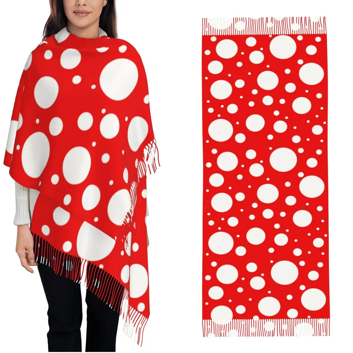 

Yayoi Kusama Inspired Dots Shawls Wraps for Ladies Winter Warm Long Soft Scarf Abstract Neckerchief Tassel Scarves