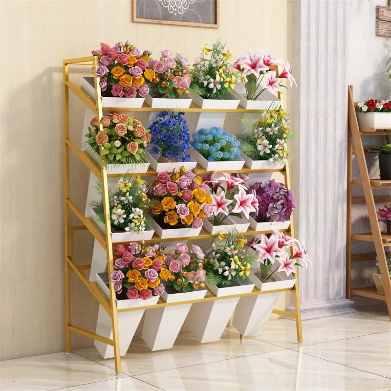 Light Luxury Wrought Iron Multi-layer Flower Shop Flower Stand Movable Stepped Flower Bucket Storage Stand Display Stand