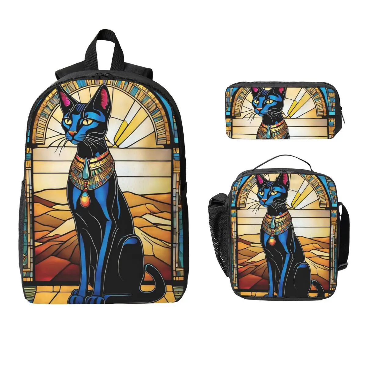 

Egyptian Cat. Backpack Boys Girls BookBag School Bag Laptop Shoulder Bags 3ps Insulated Lunch Bag Pencil Case
