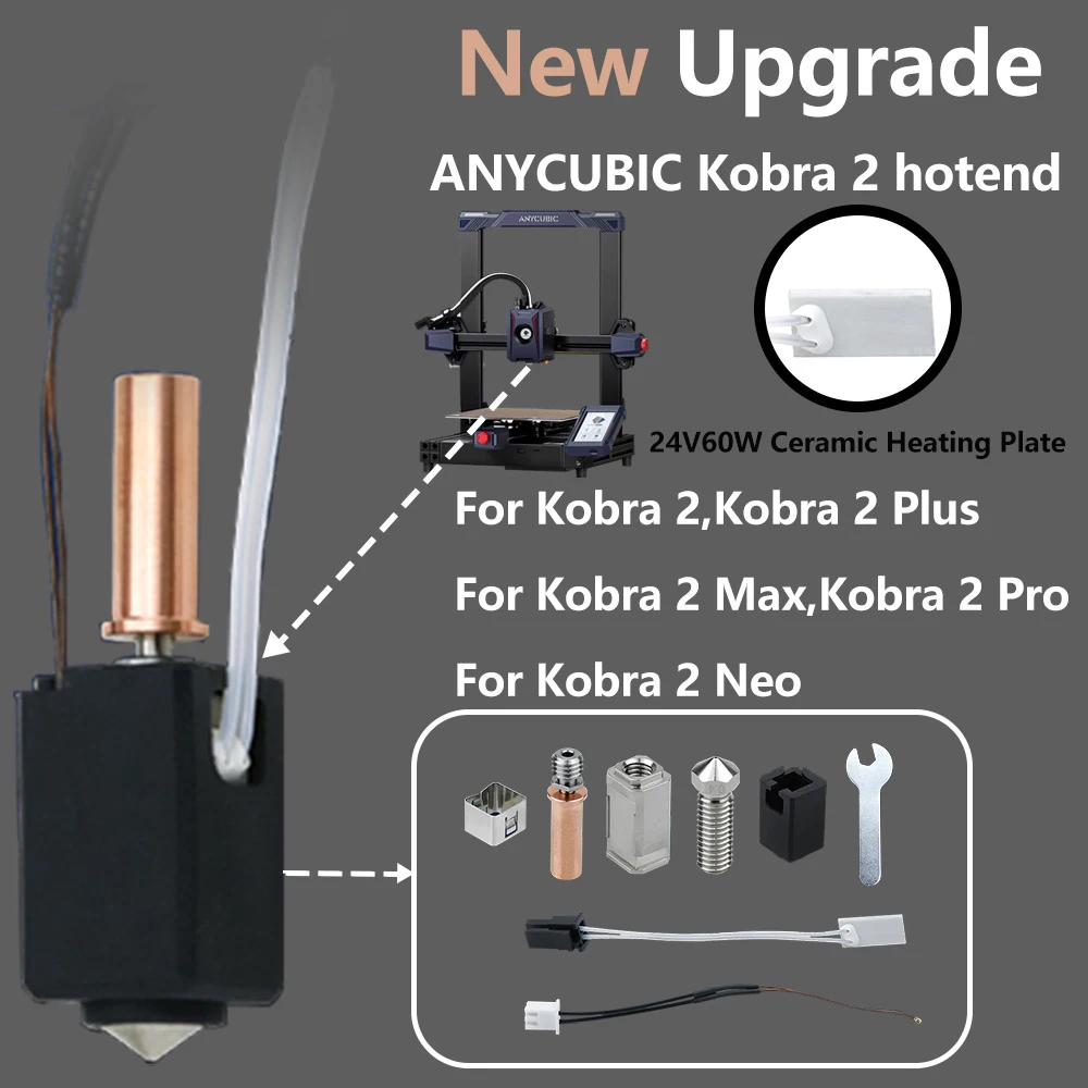 

Для Anycubic Kobra 2 Hotend Kit, новое обновление керамического нагревателя, 24 В, 60 Вт, термисторы для Kobra 2 Max/Kobra 2Plus/Neo 3D-принтера