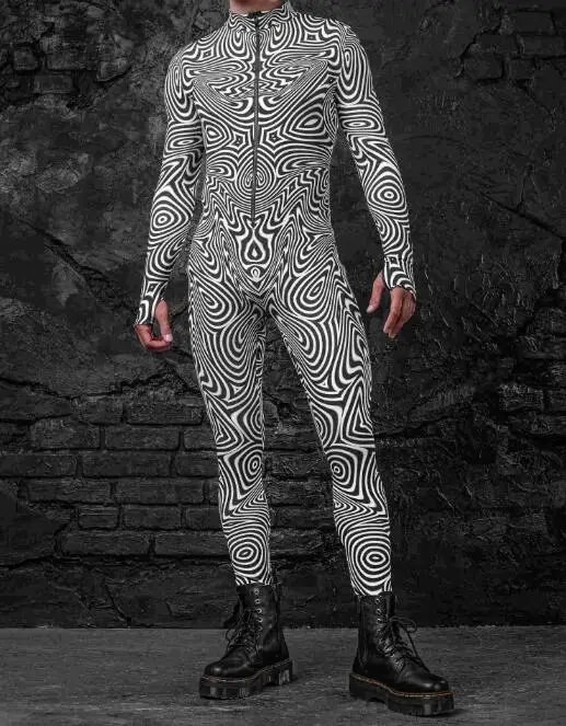 Męska kostium Cosplay na Halloween karnawałowa Cyberpunk Steampunk artystyczny wzór Sexy kombinezon Slim Performance Zentai body