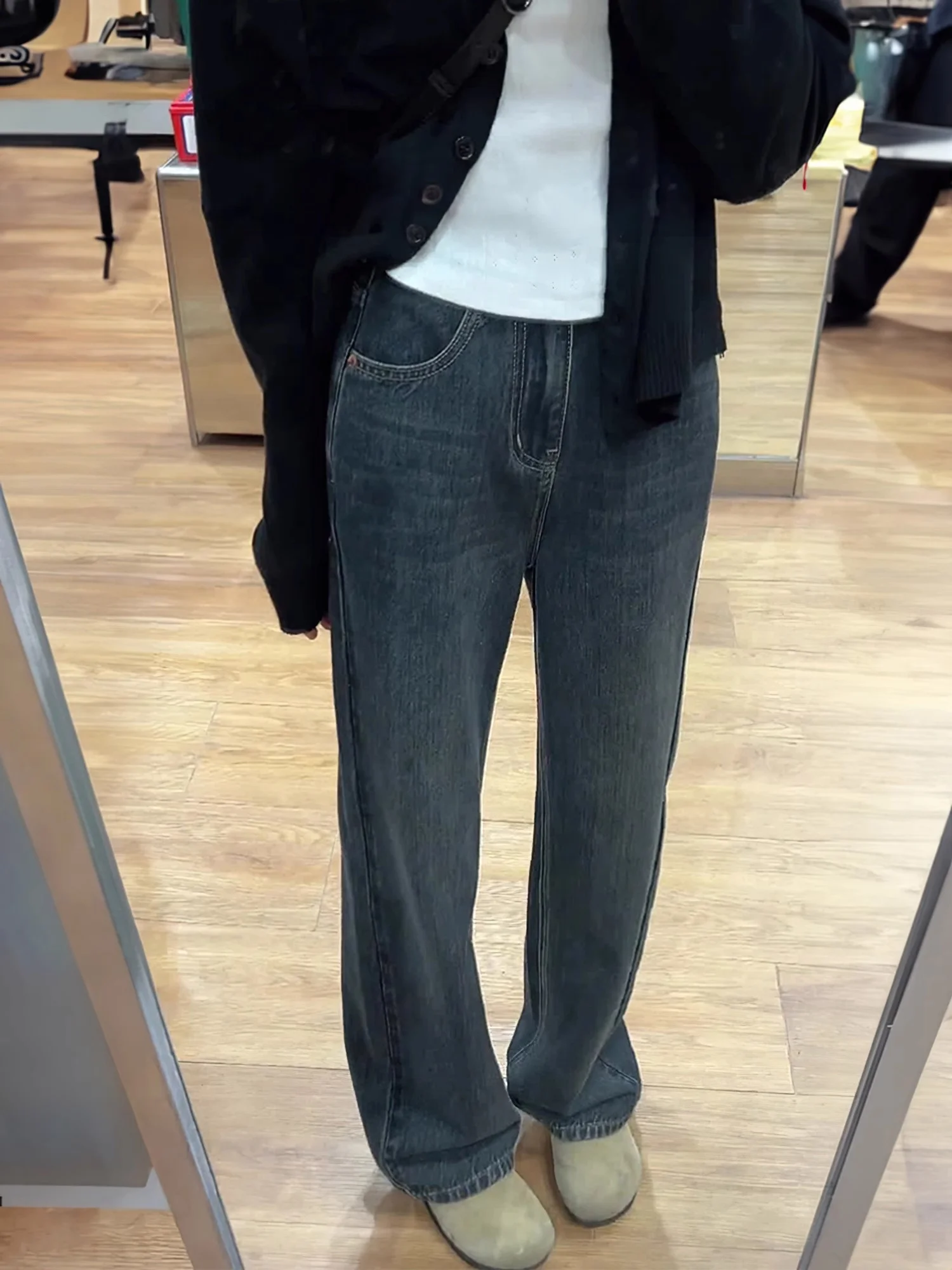 

Джинсы с высокой талией и прямым кроем для женщин больших размеров, для фигуры типа «груша», узкие, с широкими штанинами, длинные брюки, весенне-осенние джинсовые штаны