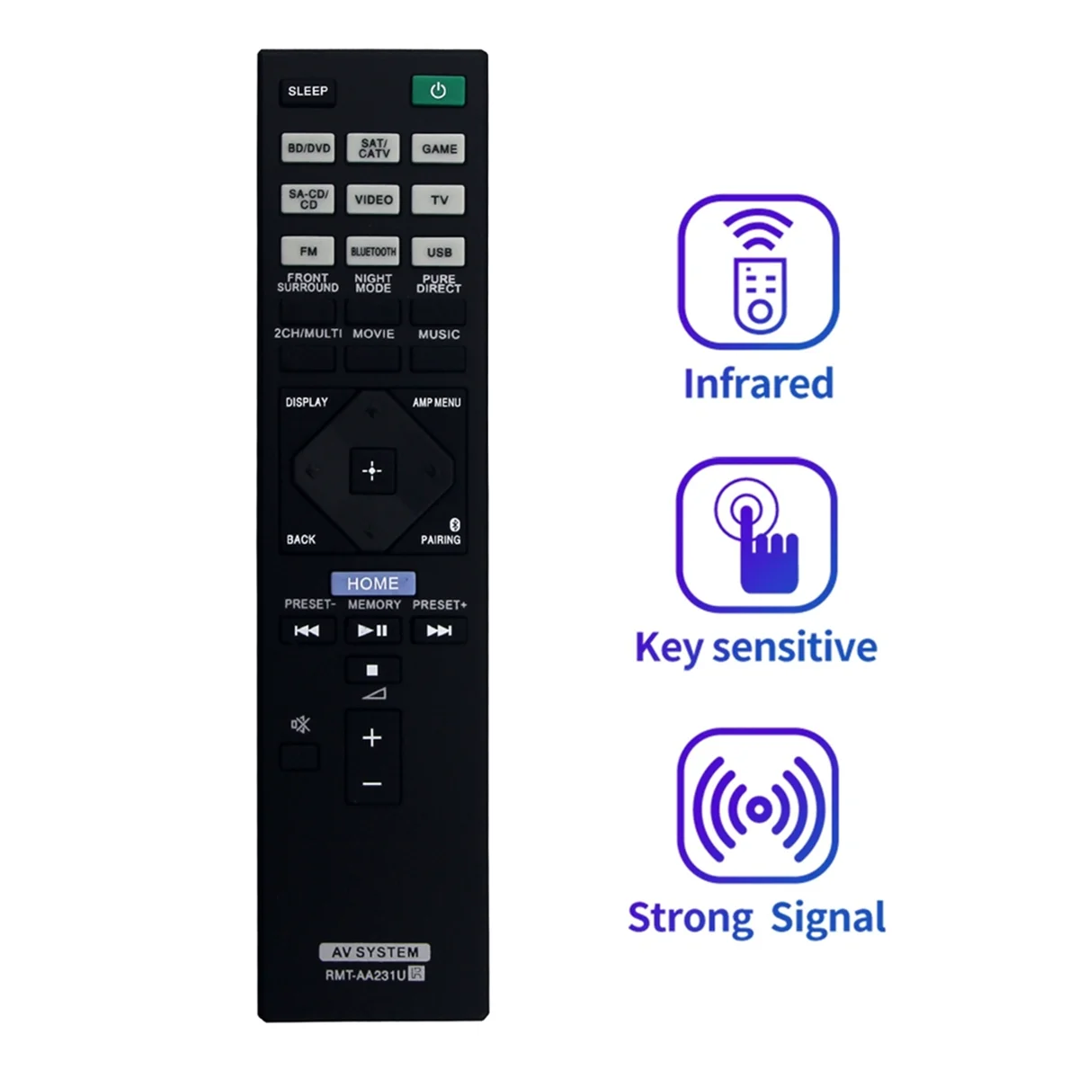 Télécommande de remplacement RMT-AA231U pour Sony AV Récepteur Home Cinéma Système STR-DH770 iceDH770
